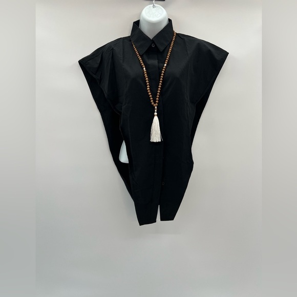 NWOT Sleeveless Open Side Button-Down Top – Black No Size Tag - Picture 5 of 8